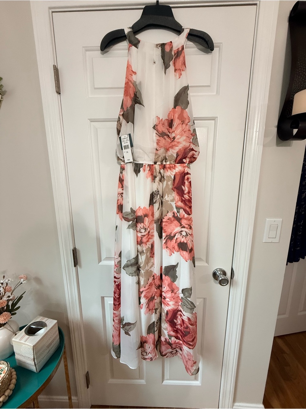 Robbie Bee White and Blush Pink/Raspberry Elegant High Neck Dress